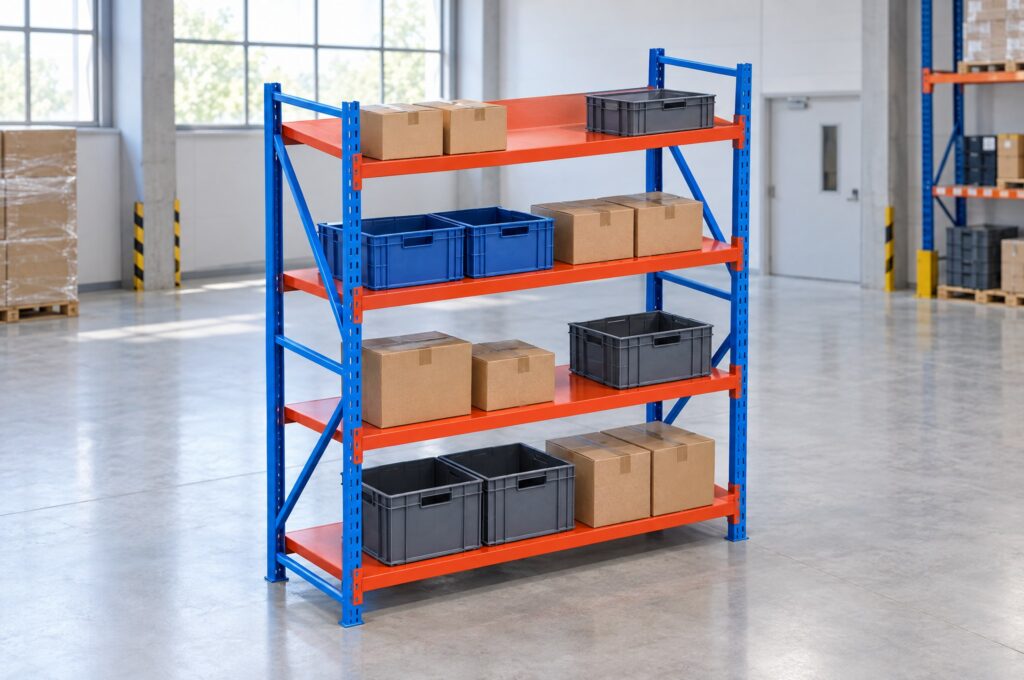 Policový regál 2m x 0.6m x 2m – modro-oranžová